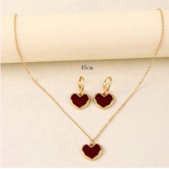 RED & GOLD HEART EARRING & NECKLACE SET - Picture 3 of 3